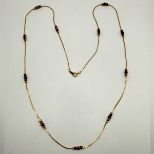 Vintage Korea Gold Tone Necklace Black & Pink Beads
